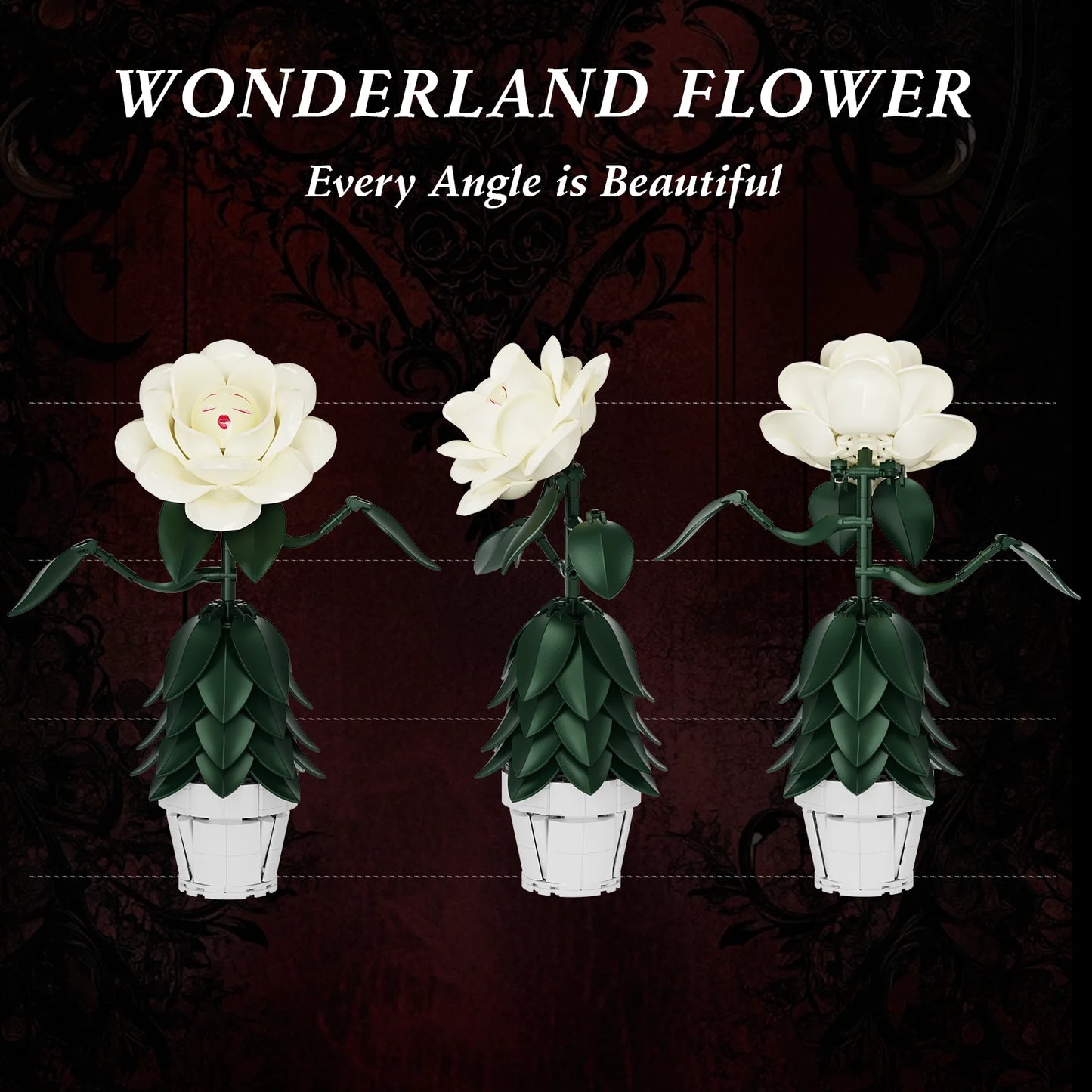 Wonderland Flower Building Blocks Set Lego Compatible Mad Hatter Tea Party Decor