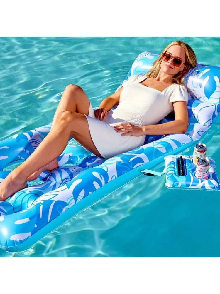 Joyfy Adjustable Backrest Pool Floats Tropical Leaves Lounger Adults Cup Holders