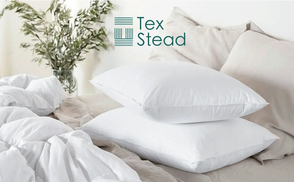 Tex Stead Goose Down Pillow 100 Percent Cotton Set Bed Pillow Luxury Hotel White Pillow Core Comfortable and Warm 2 Piece Set