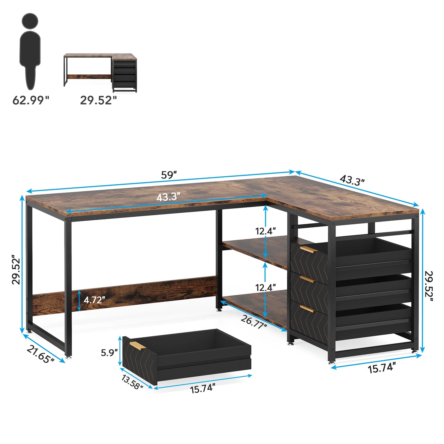 Tribesigns L Shaped Computer Desk With Storage Drawers