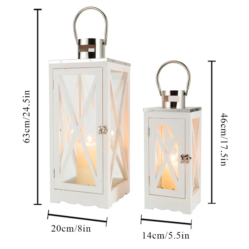Farmhouse Wood Lantern With Tempered Glass And Steel Handle