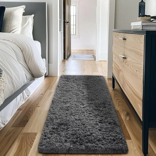 Upgrade 2x6 Runner Rugs for Bedroom Grey Fluffy Shaggy Soft Area Rug Gray Non Slip Indoor Floor Carpet for Living Room and Baby Boys