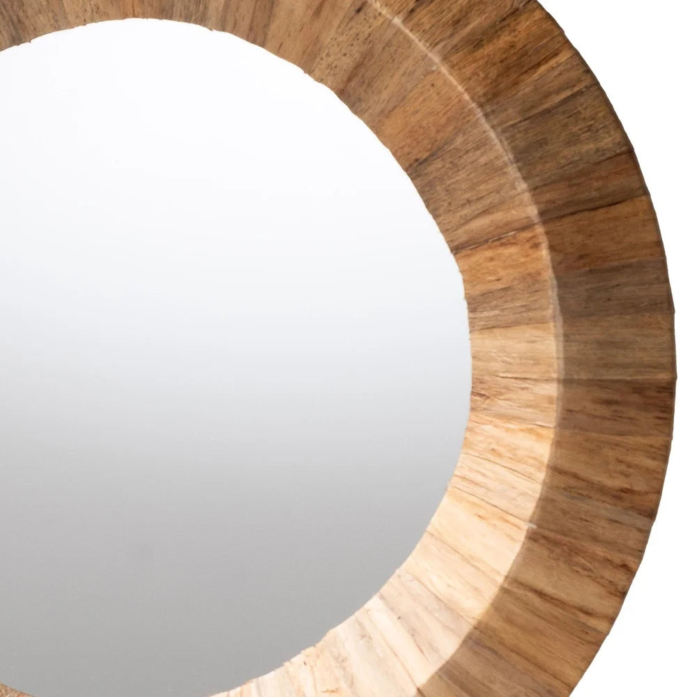 Bohemian Accent Wall Mirror Natural Grasscloth Frame Fully Assembled Concave Design Wall Mountable Home Decor