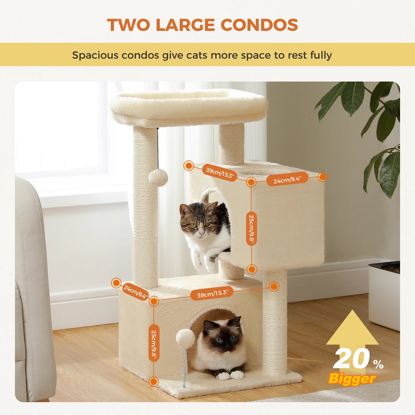Large Indoor Cat Tree With Multi Level Tower Spacious Condos And Scratching Pad