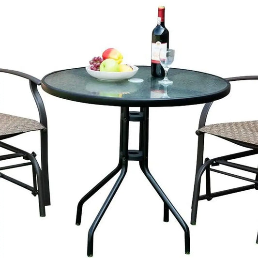 3 Piece Patio Swing Set With Glass Table Umbrella Hole And Rocking Chairs