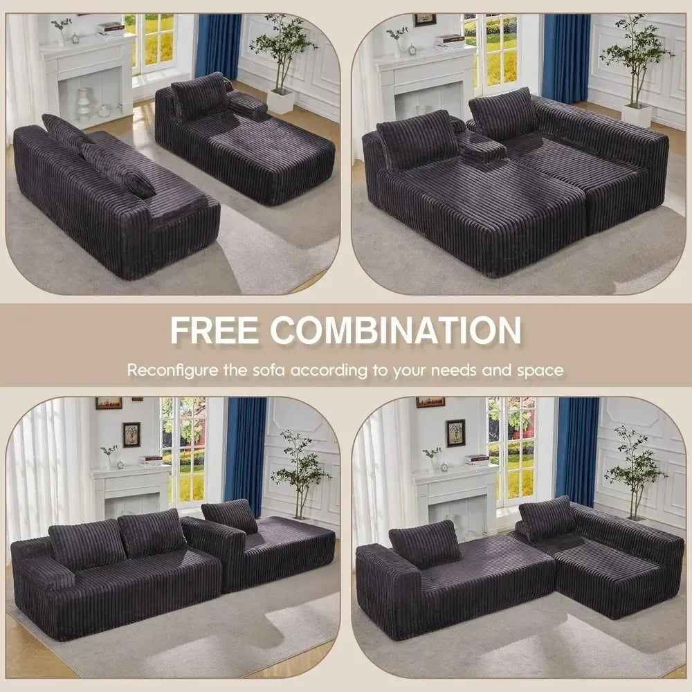 Modular L Shaped 3 Seat Sectional Sofa Memory Foam Storage