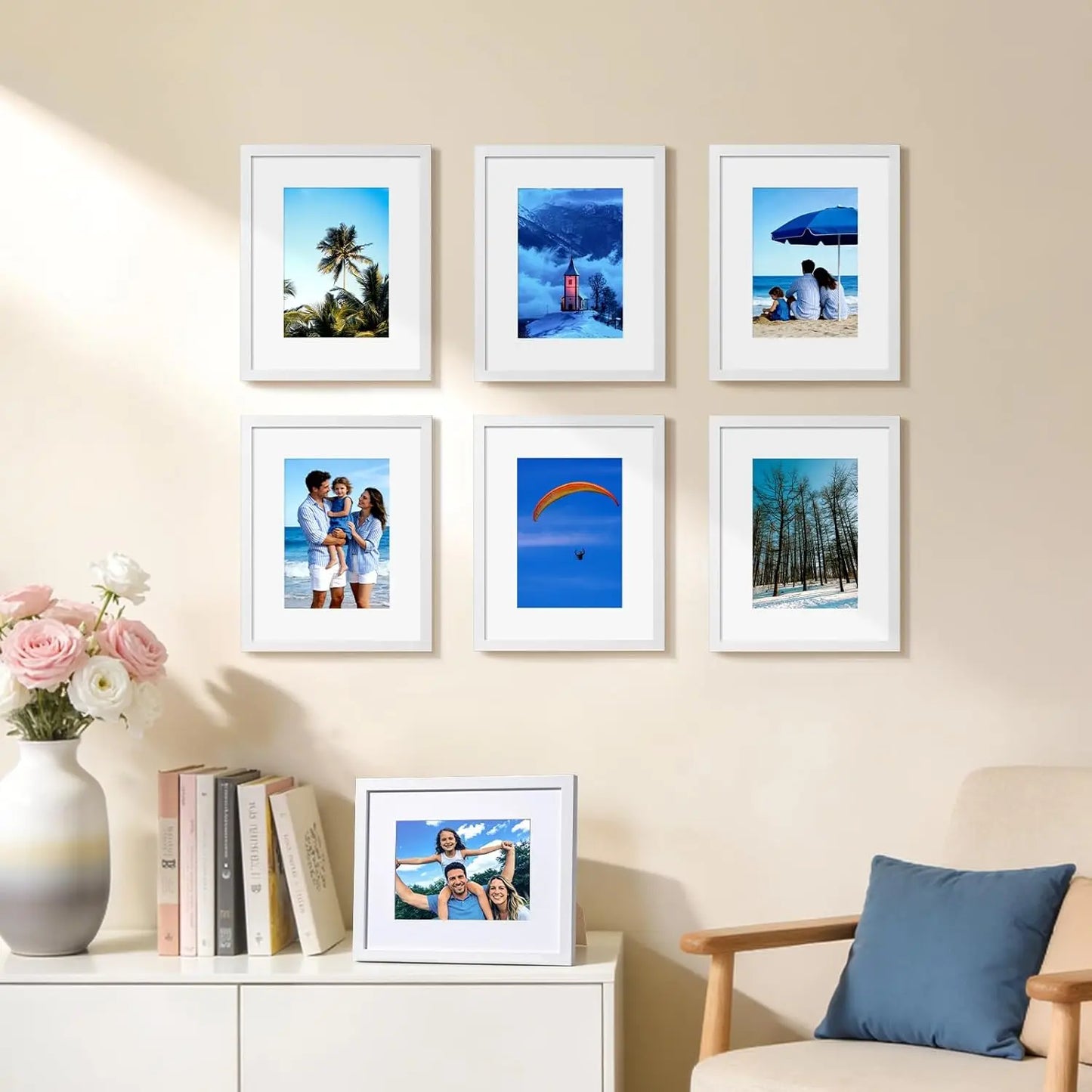 Set Of 6 White 8x10 Picture Frames With Mat For 5x7 Photos Durable And Versatile
