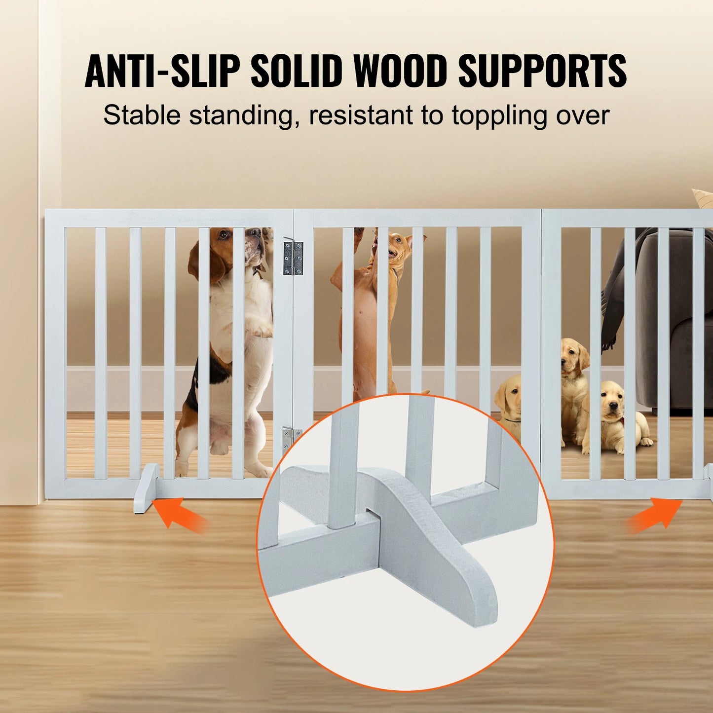 SucceBuy Free Standing Dog Gate Foldable 3 Panel Pet Barrier for Narrow Passageways White