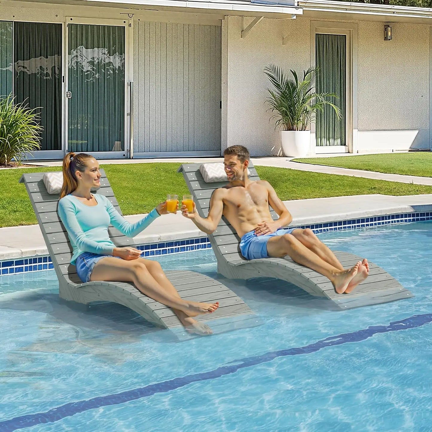 Set Of 2 Outdoor Pool Lounge Chairs Long Tanning Sunbeds