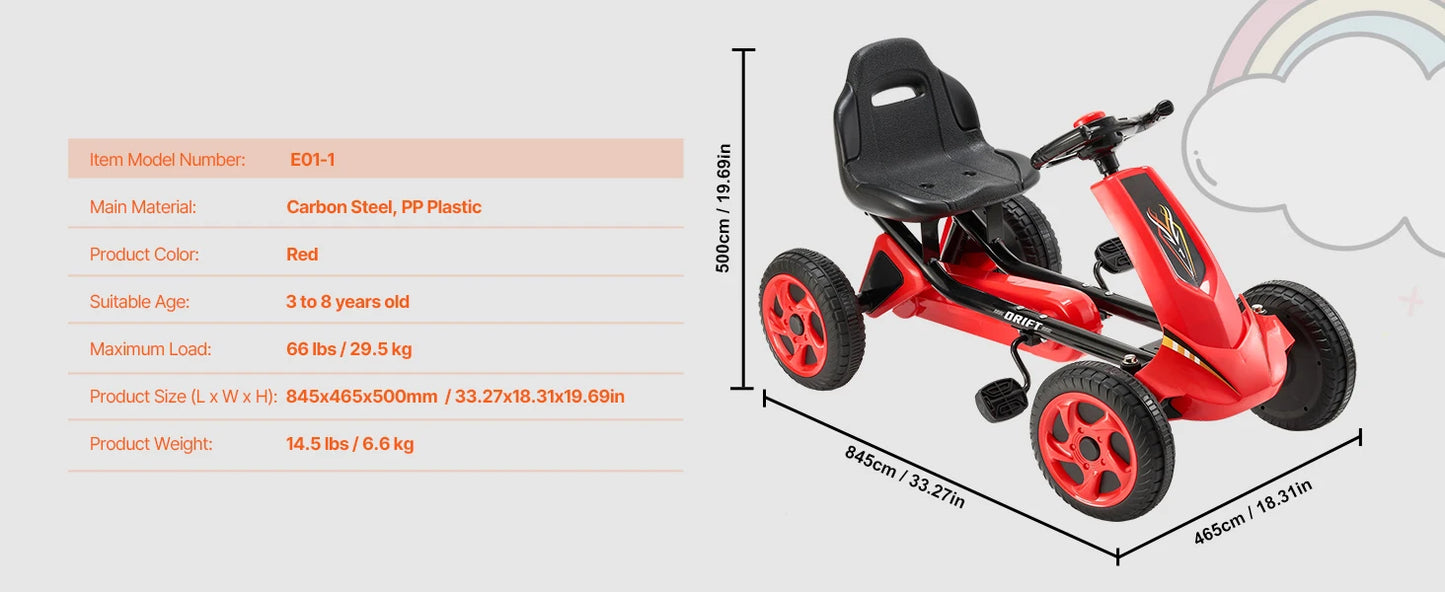 SucceBuy 66lbs Kids Pedal Go Kart 4 Wheel Off Road Racer