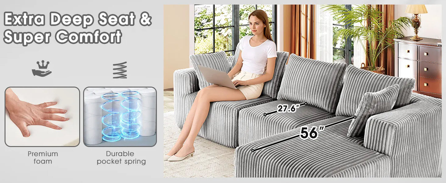 Grey Velvet Modular Sectional Sofa With L Shape Chaise