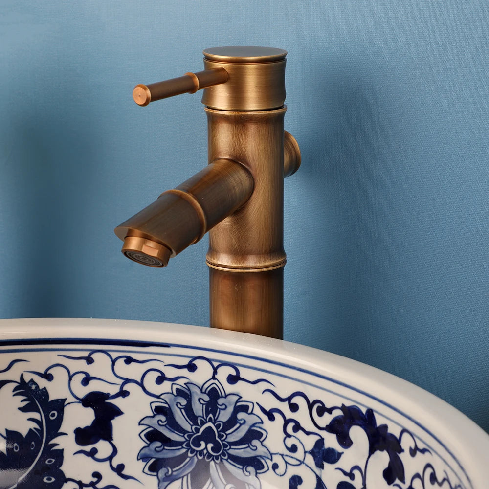 Ceramic Bathroom Vessel Sink And Polished Gold Faucet Combo