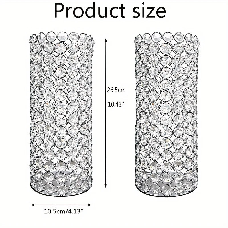 Two Crystal Metal Candle Holders 10 Inch Hurricane Vase