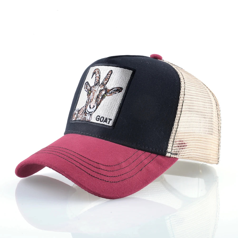 Unisex Embroidered Goat Patch Trucker Cap Four Seasons Snapback Baseball Hat