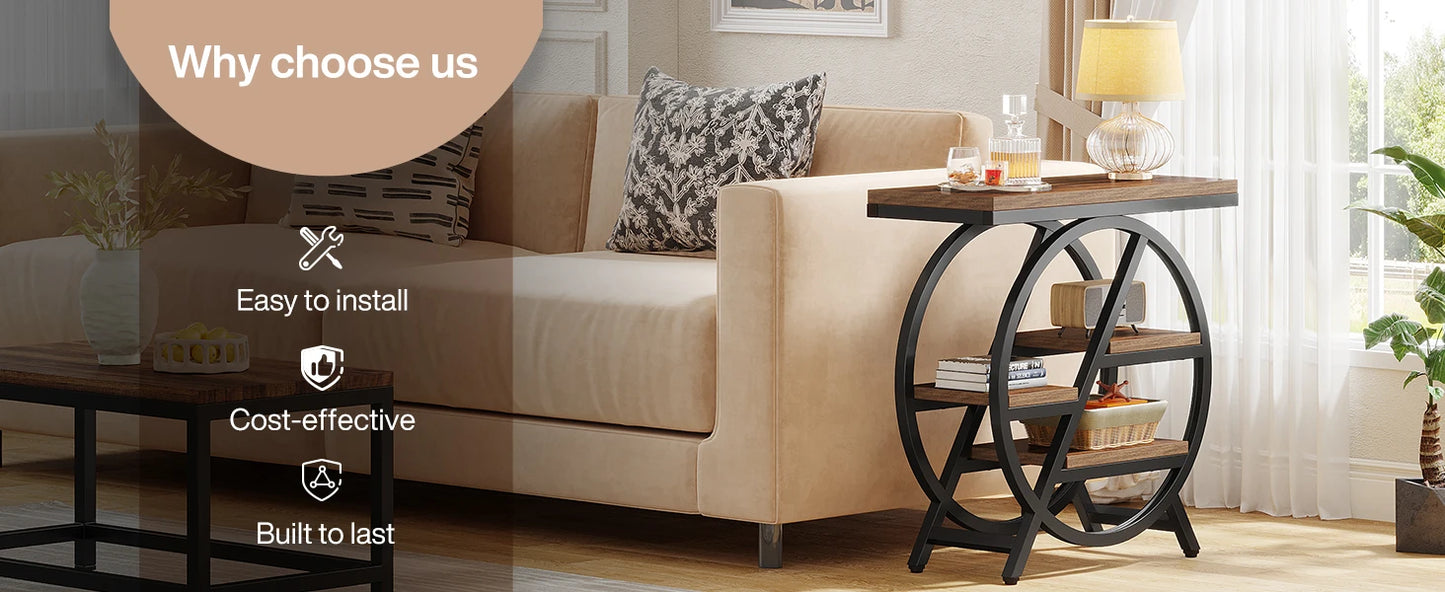 3 Tier Narrow Side Table With Storage Geometric Metal Frame