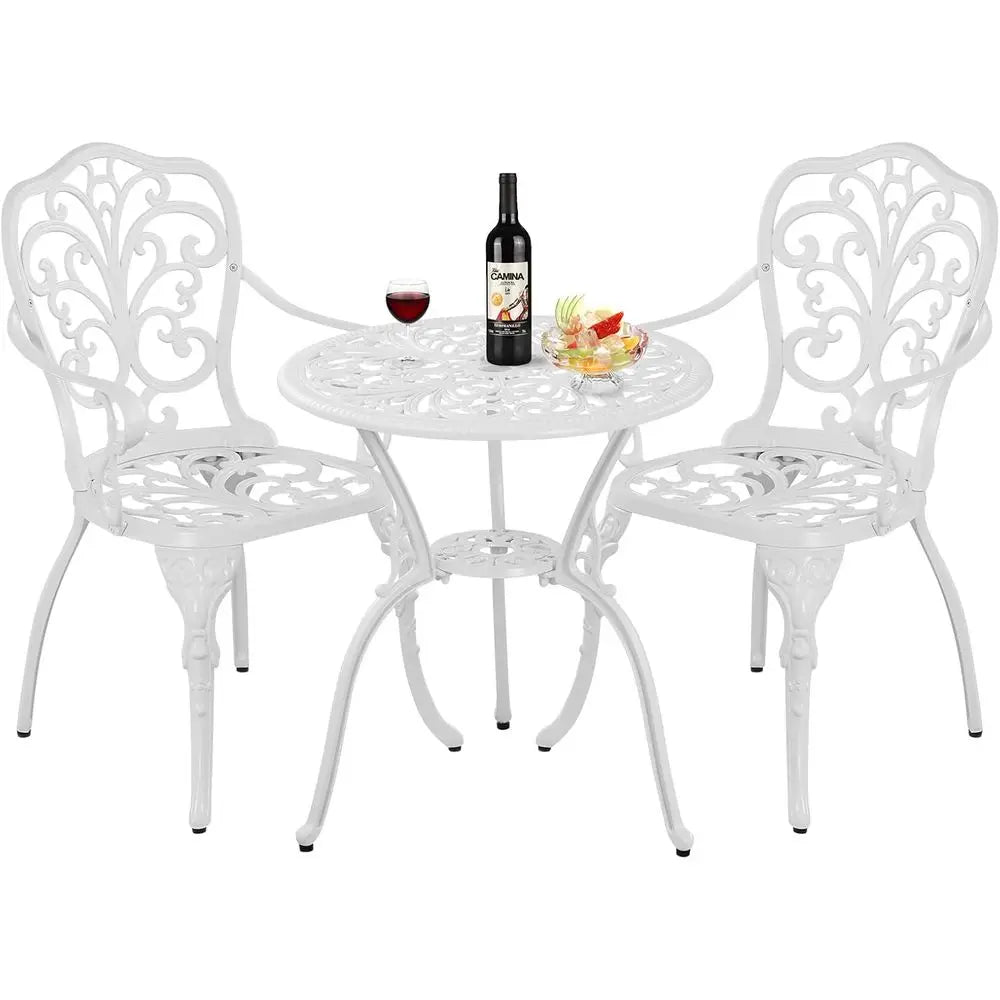 RBXC Patio Bistro Set 3 Piece Wood Outdoor Table and Chairs with Umbrella Hole