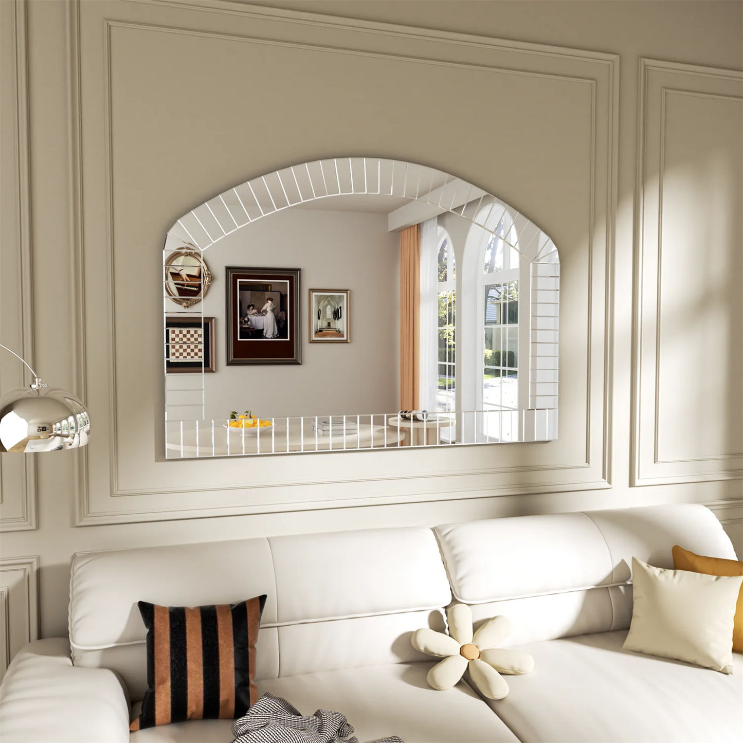 Large Silver Arched Wall Mirror Decorative Venetian Accent Mirror Home Living Room Decor Bling Beveled Edge