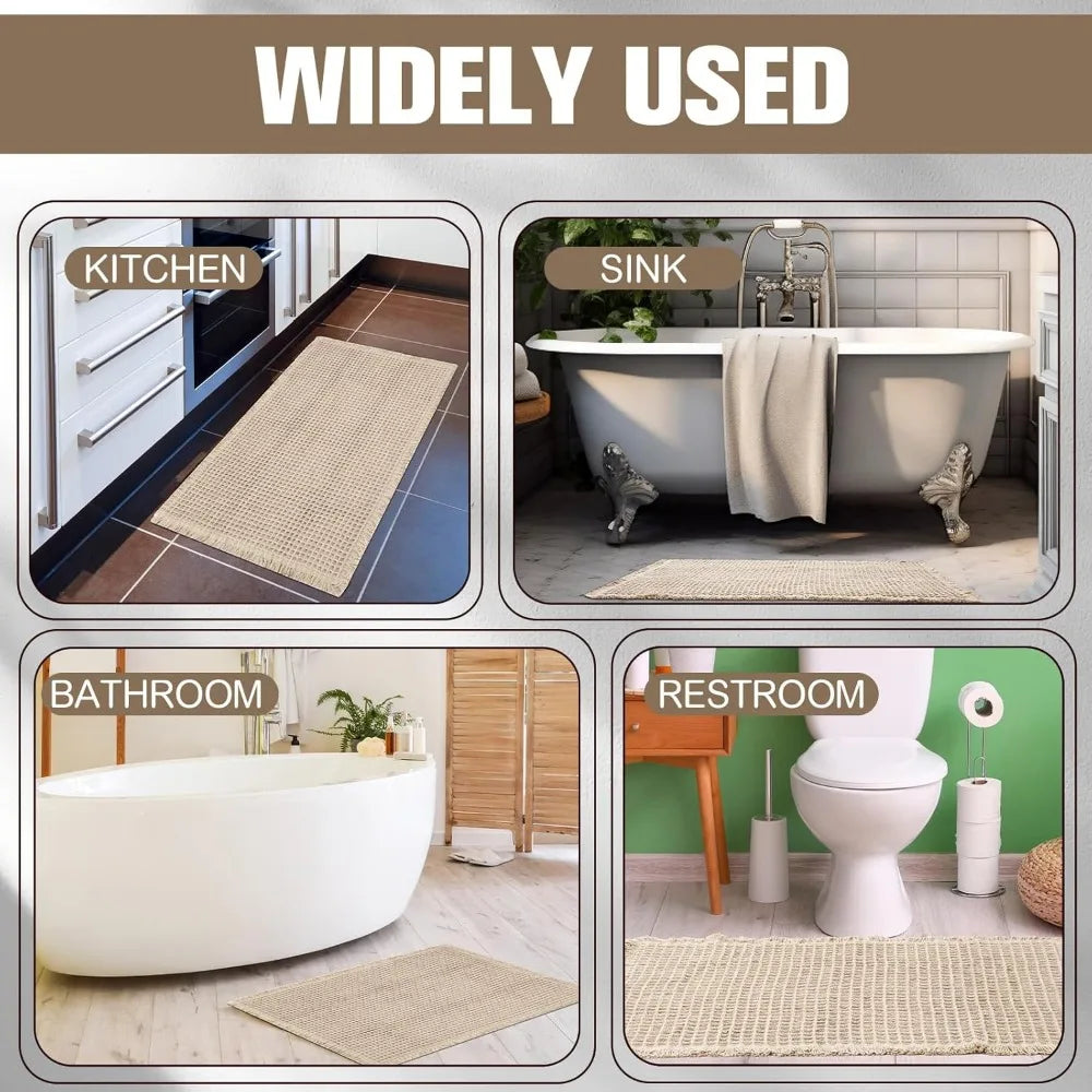 4 Pack Waffle Bath Mats Non Slip Quick Dry Rug Set Bundle