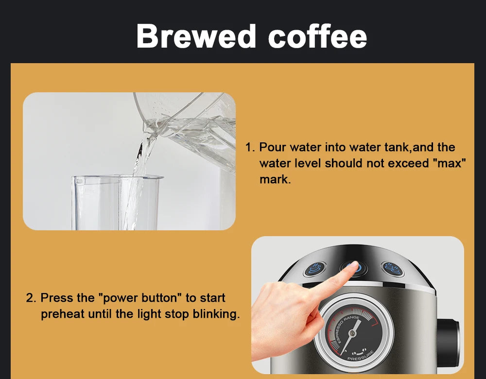 BioloMix 20 Bar Semi Automatic Powder Coffee Machine with Milk Steam Frother for Espresso Cappuccino Latte and Mocha