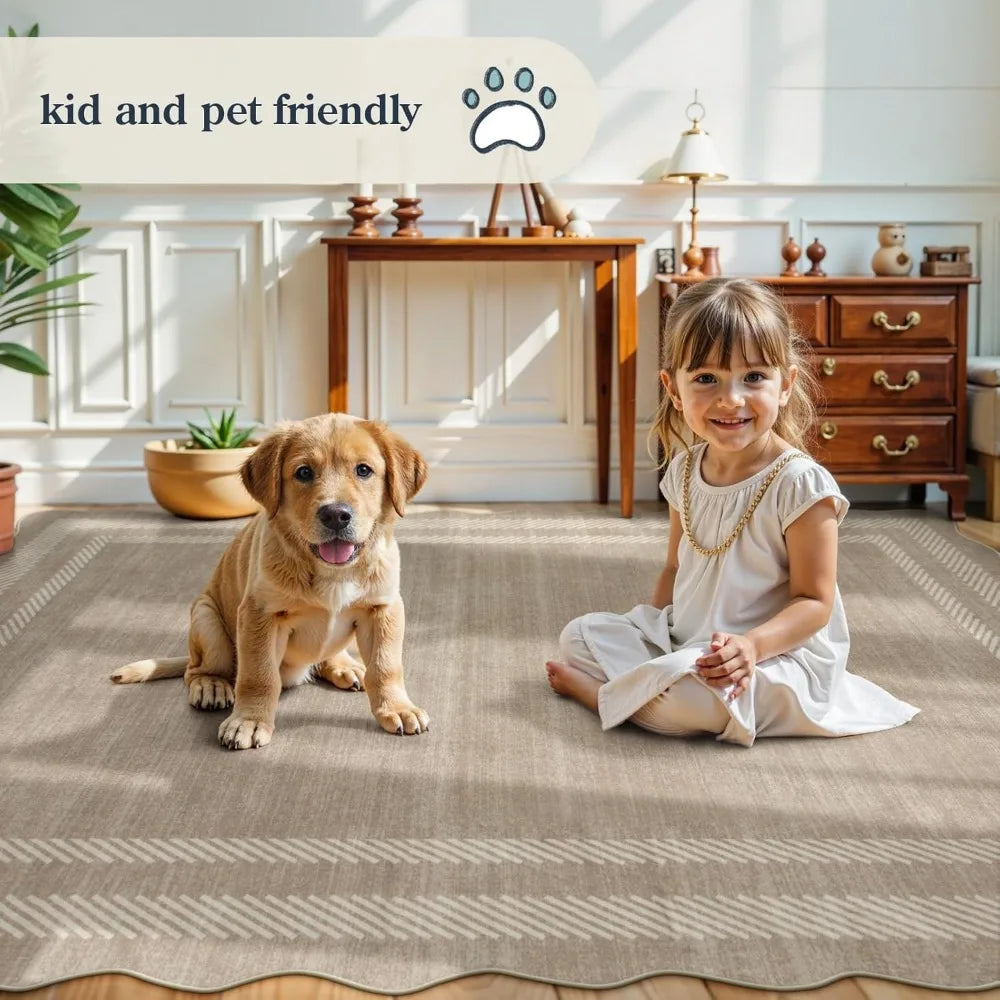 Scalloped Washable Area Rugs 8x10 Soft Non Slip Stain Resistant Modern Large Ultra Thin Rugs for Living Room and Bedroom