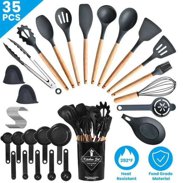 35Pcs Kitchen Cooking Utensils Set Spatula Set Baking Utensils Kitchen Accessories with Holder