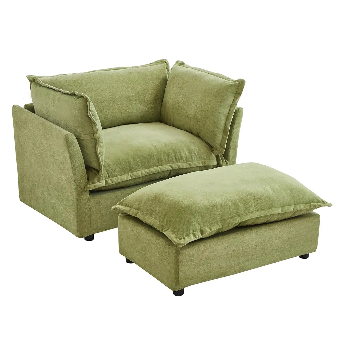 Modern Armchair Sofa With Ottoman 47 Inch Upholstered Wide Seat Curved Armrests