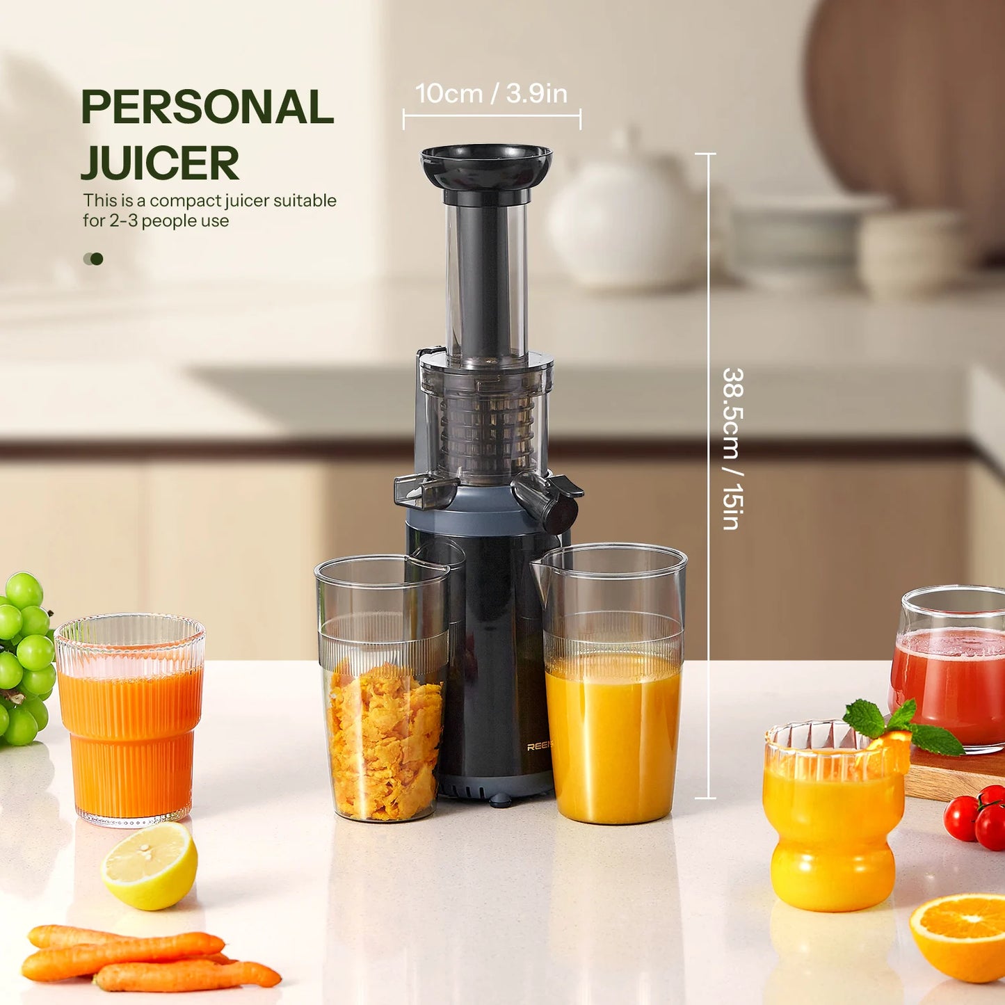 Reemix Masticating Juicer Machine Cold Press Compact Size Juice Extractor Nutrient Retention