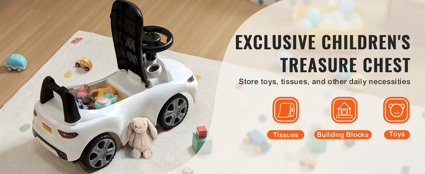 SucceBuy White Pink Ride On Push Car Classic Kids Sports Toy Car with Music Steering Wheel for Toddlers