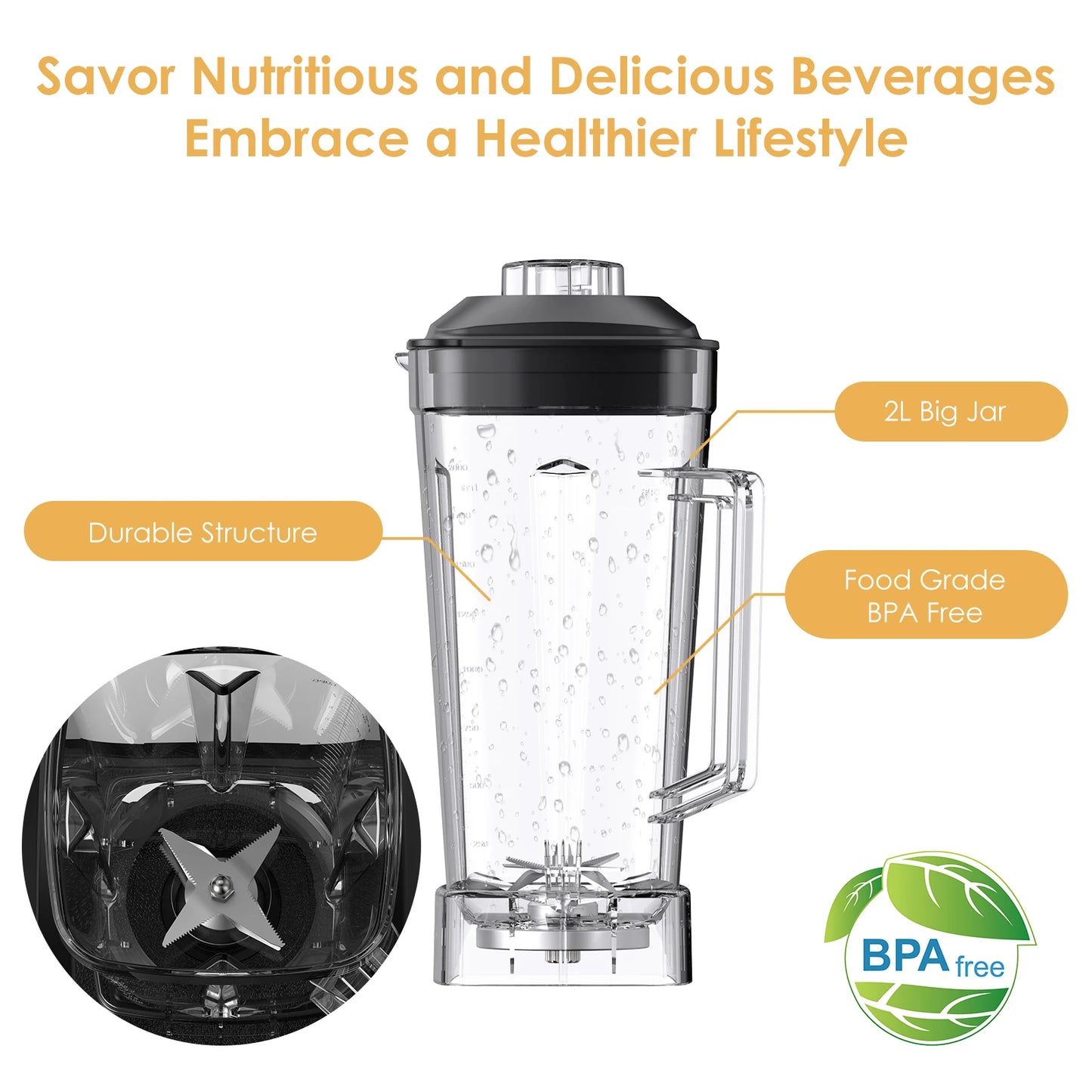 BPA Free 2200W Heavy Duty Commercial Grade Blender Mixer Juicer High Power Food Processor Ice Smoothie Bar Fruit Blender