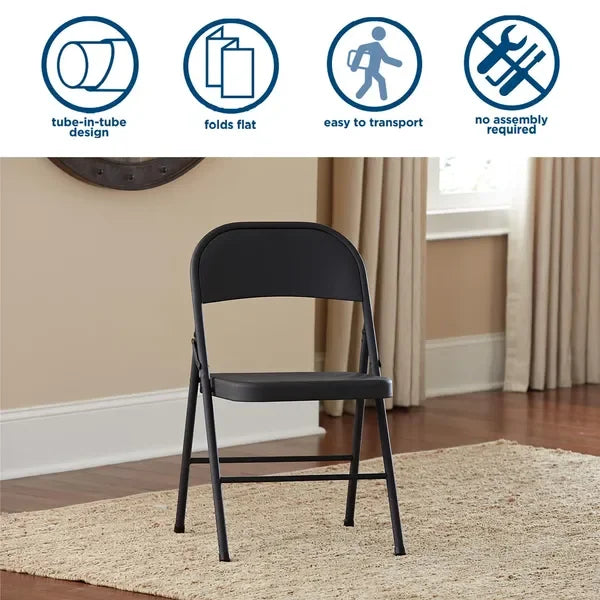 Black All Steel Folding Chair Double Braced For Heavy Duty Use
