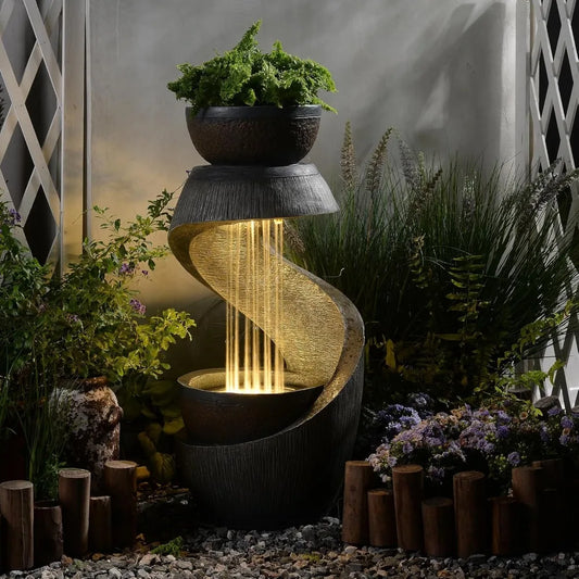31.9 Inch S Shaped Outdoor Fountain With Led Lights