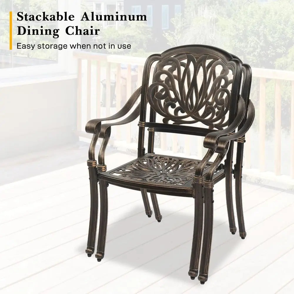 Bronze Aluminum Outdoor Patio Dining Set With 4 Chairs And Umbrella Table
