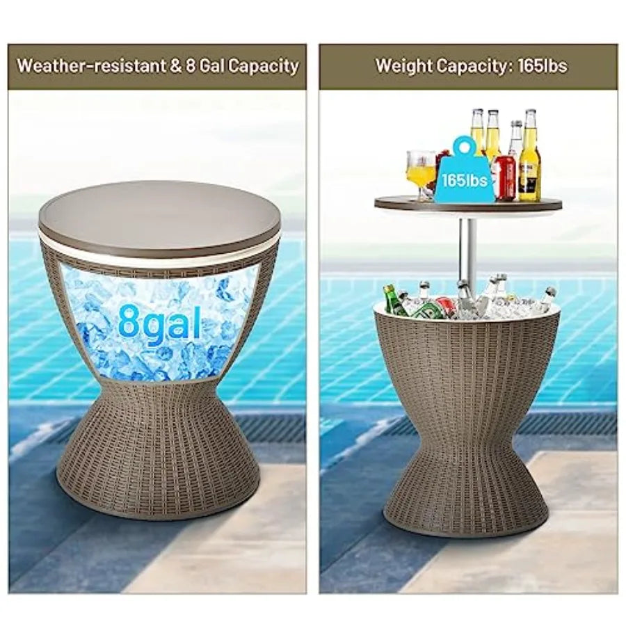 Outdoor Bar Table Rattan Style Cooler With 8 Gallon Beer And Wine Ice Bucket