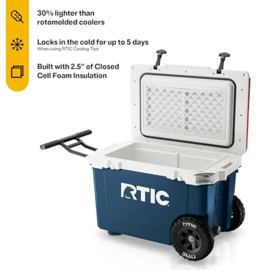 52 Quart Ultra Light Wheeled Hard Cooler Insulated Ice Chest Beach Camping Boat