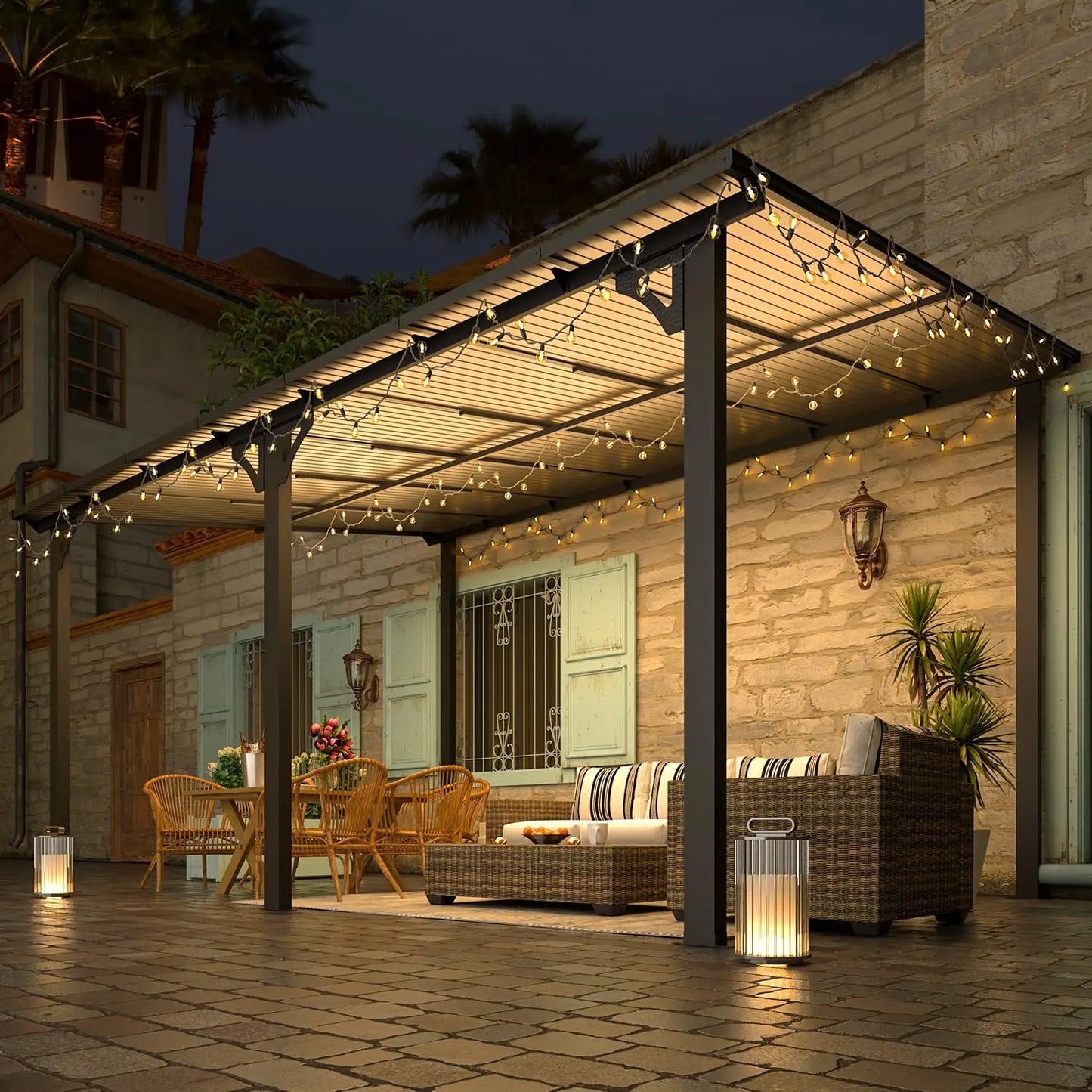 14x10 Patio Gazebo Hard Top Lean To Pergola Aluminum Frame 140 Sq Ft Shade