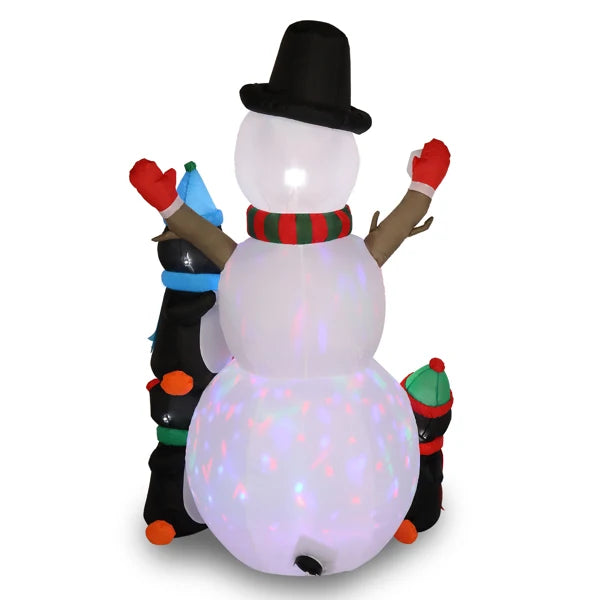 6ft Inflatable Snowman With 3 Penguins And 4 Light Strings
