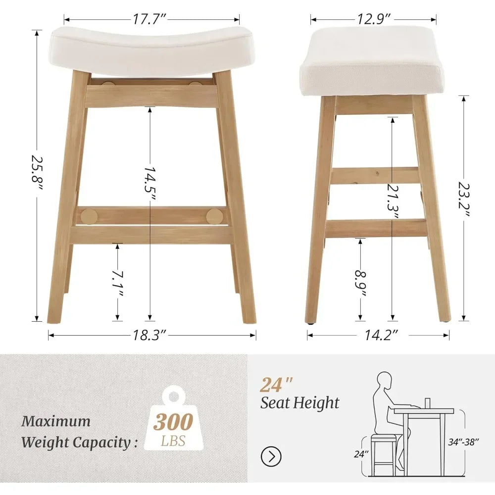 Counter Height Saddle Seat Bar Stools With Sturdy Wood Legs