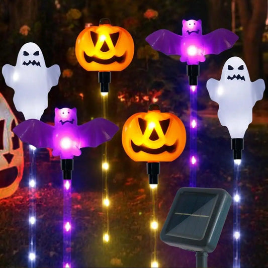 Solar Powered 8 LED Pumpkin Garden Stake Lights Halloween