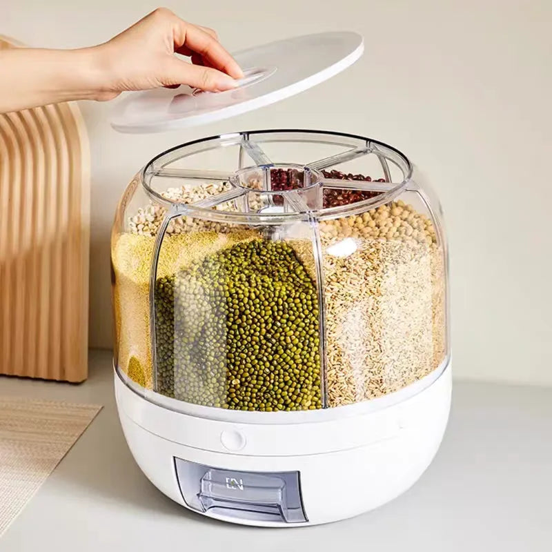 Rotating Food Storage Container For Rice Beans Grains Transparent With Lid