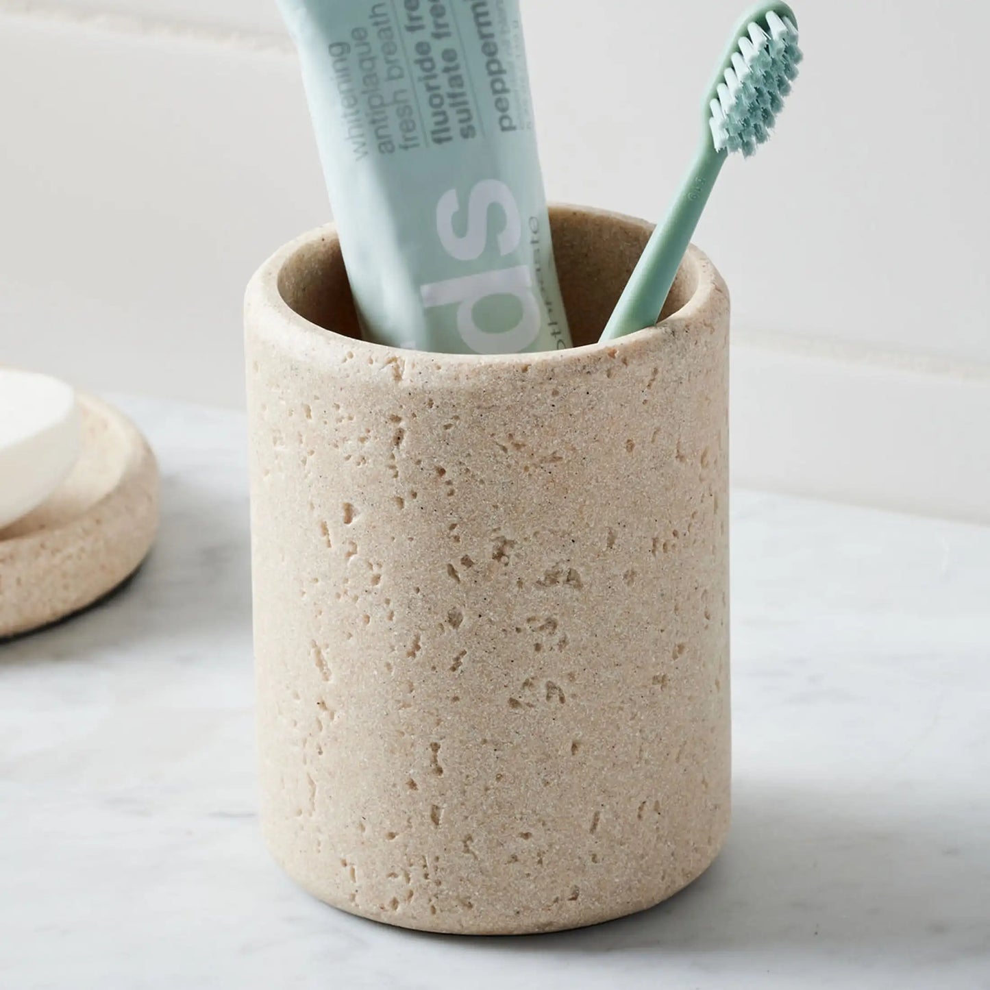 Faux Stone Toothbrush Holder Ceramic Cup Toothpaste Organizer
