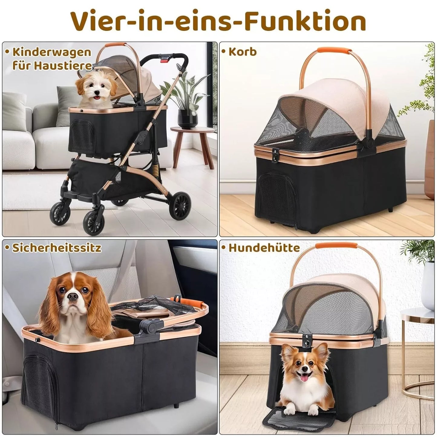 Dog Buggy 2 in 1 Stroller for Small Dogs and Cats Foldable Transport with 360 Degree Wear Resistant Rubber Wheels and Storage Basket