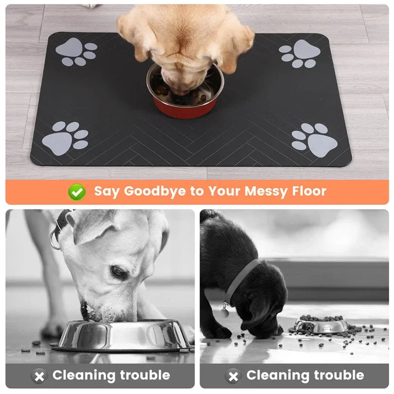 Pet Feeding / Placemat for Food and Water Bowl, with Waterproof Rubber Backing, Quick Dry Water Mat for Dog Cat