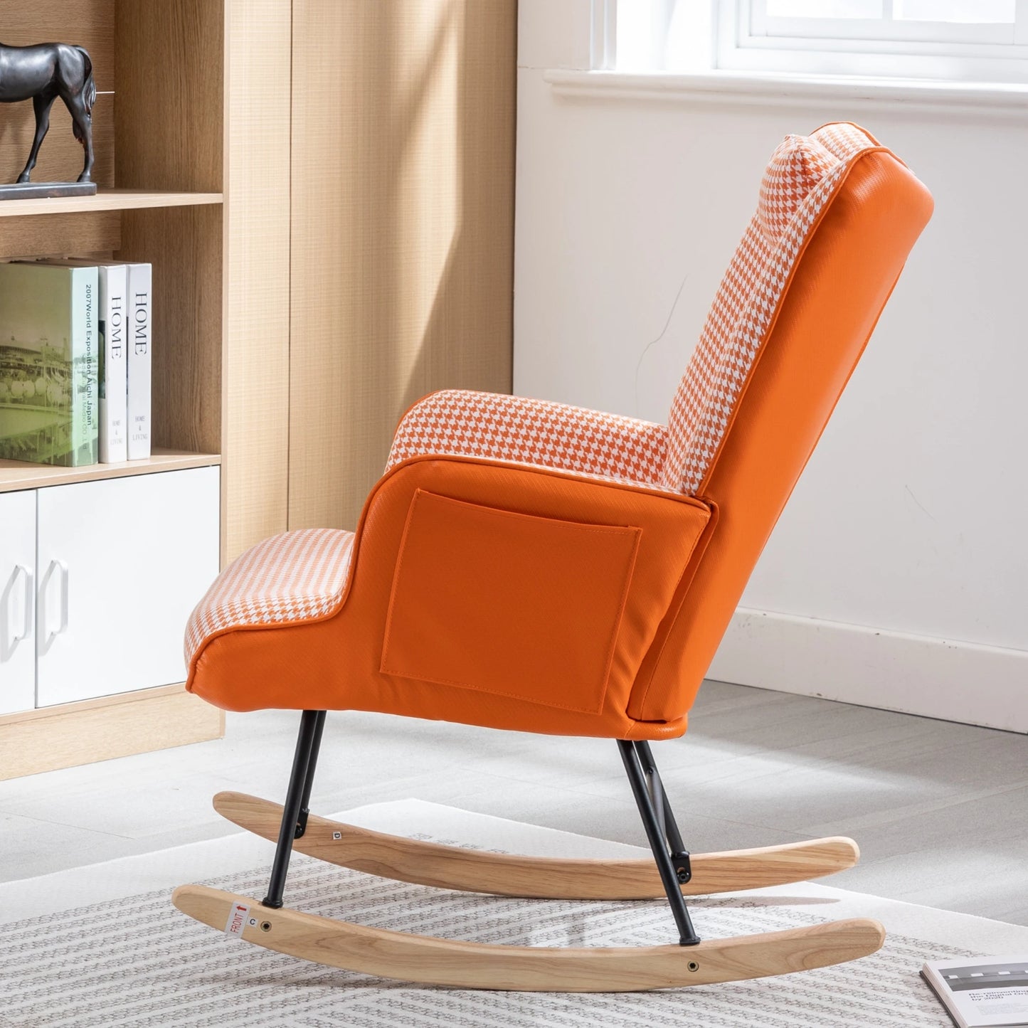 Nursery Rocking Chair Glider With High Back Cotton Linen