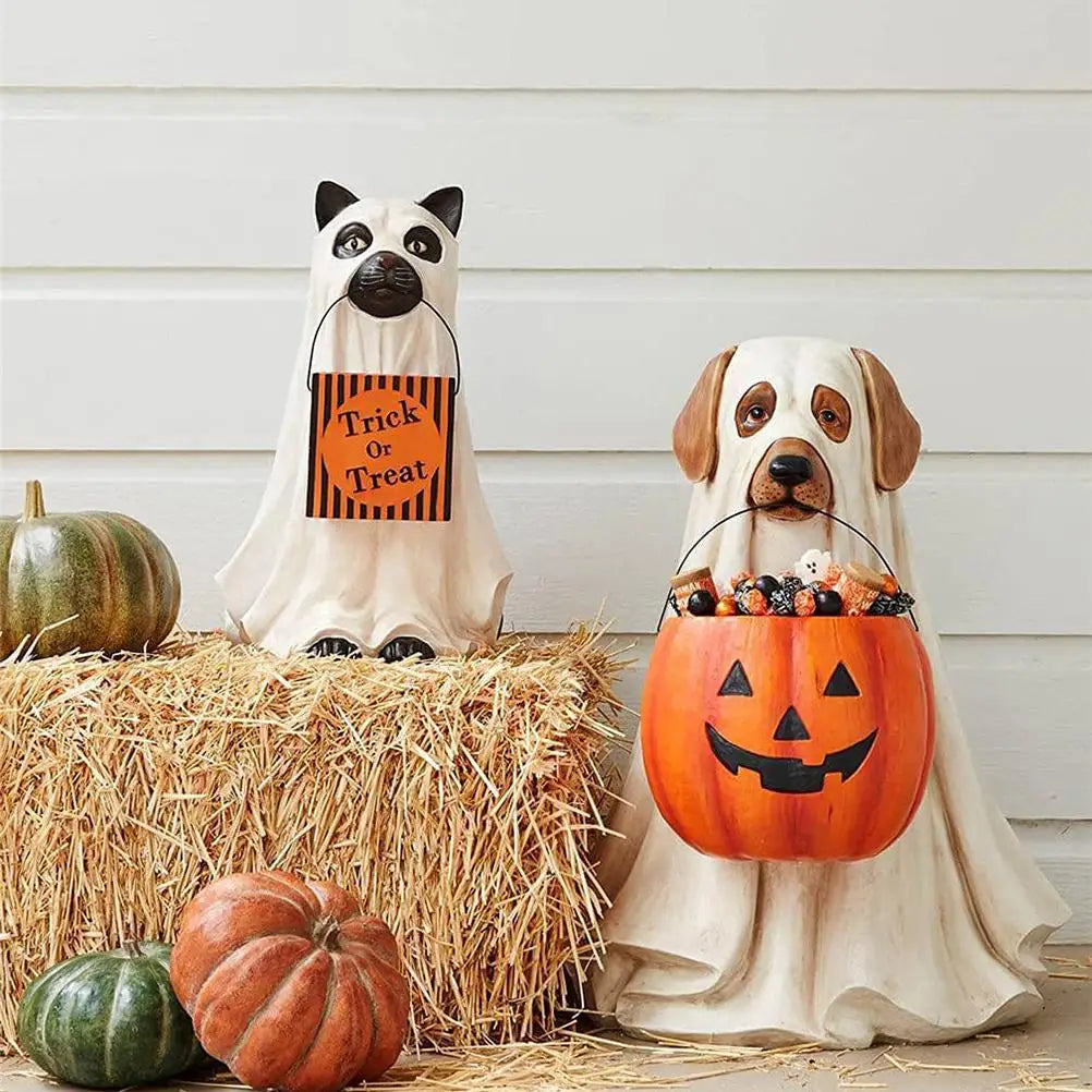 Halloween Dog Cat Ornaments Candy Bowl Pumpkin Snack Bowl Stand Trick Or Treat Indoor Outdoor Decorations