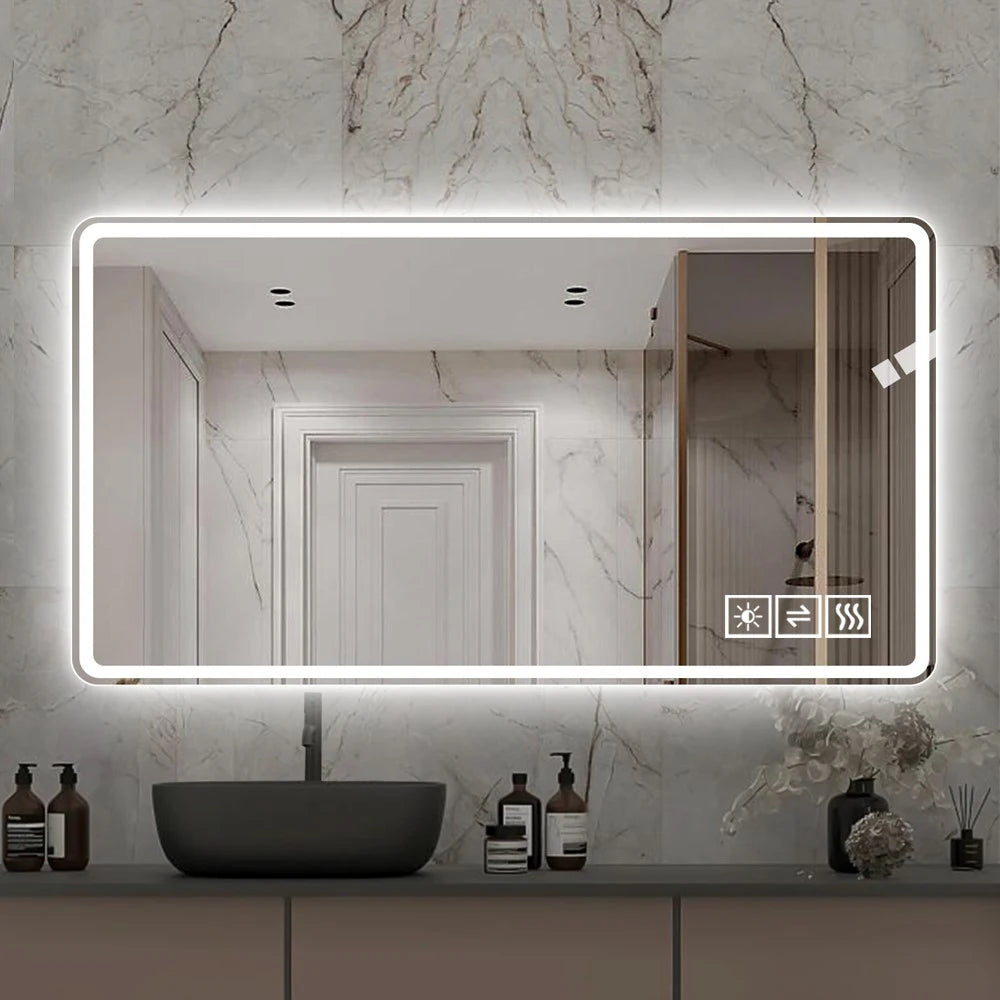 48 By 32 Inch LED Bathroom Mirror Anti Fog Vanity Wall Mount