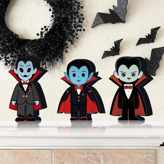 Halloween Office Decor 3 Witch Hat Broomstick Figurines