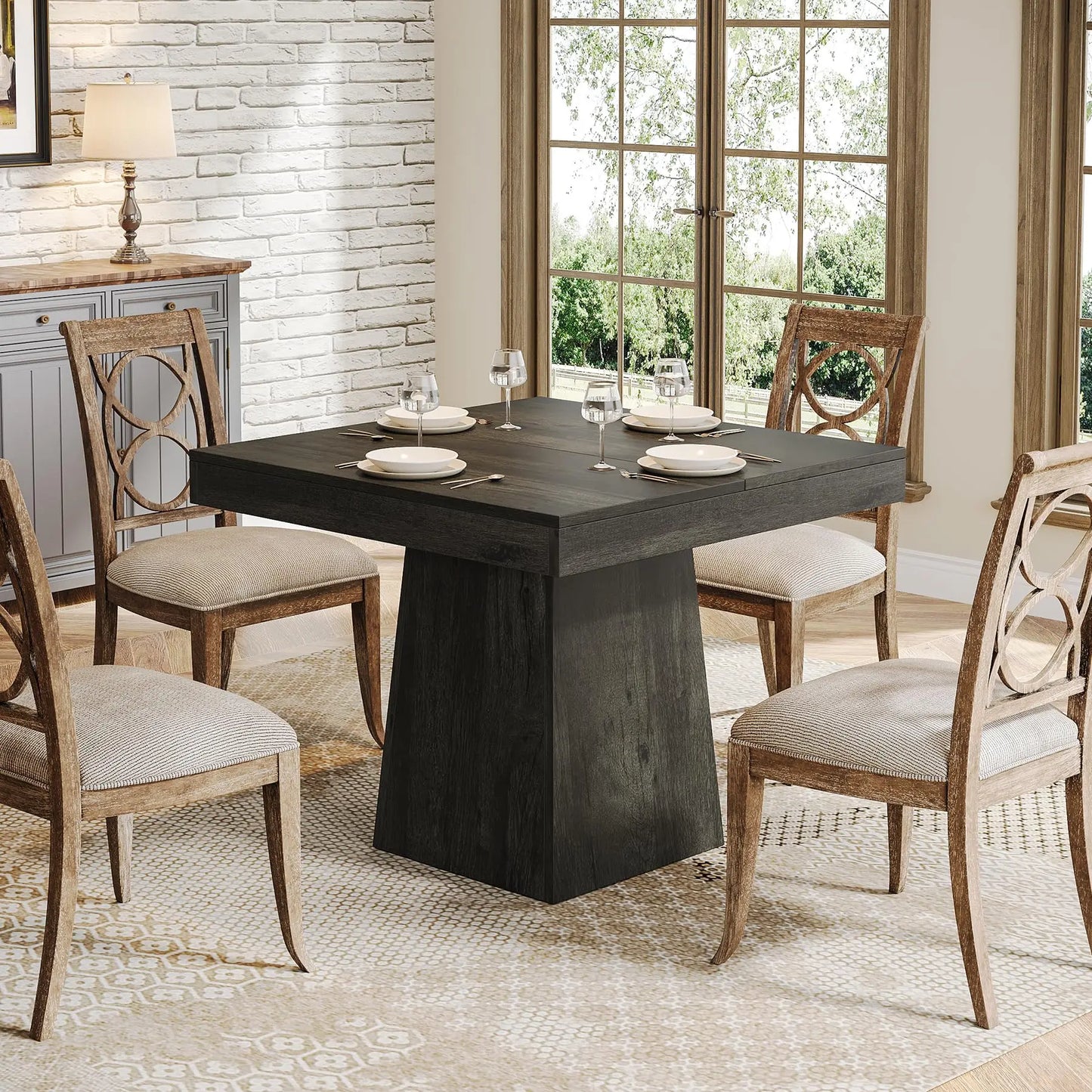 Tribesigns Square Dining Table For Four 31.5 Inch With Pedestal Base Farmhouse