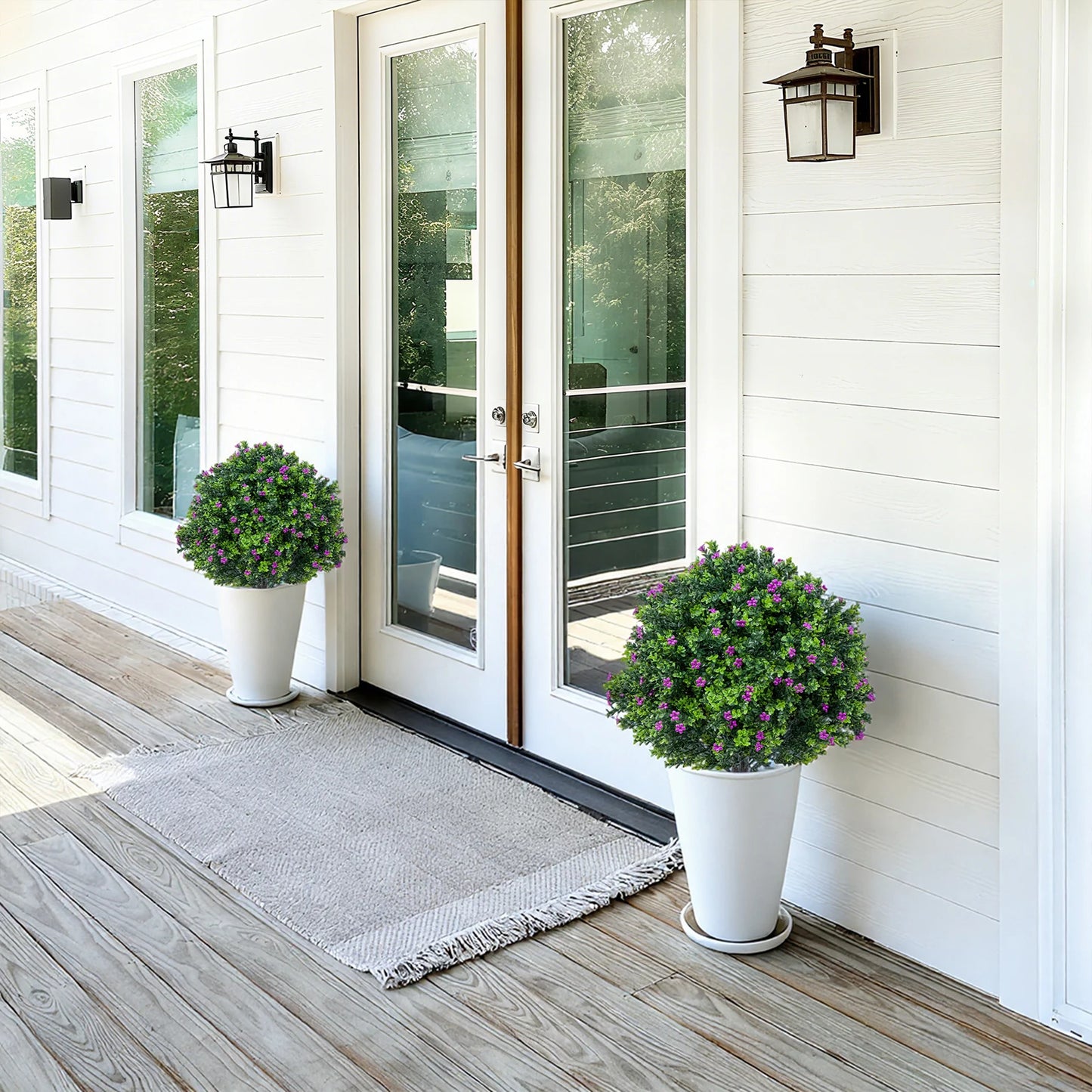 Two Pieces Artificial Plants Step Flower With Plastic Pole And Iron Garden Decor