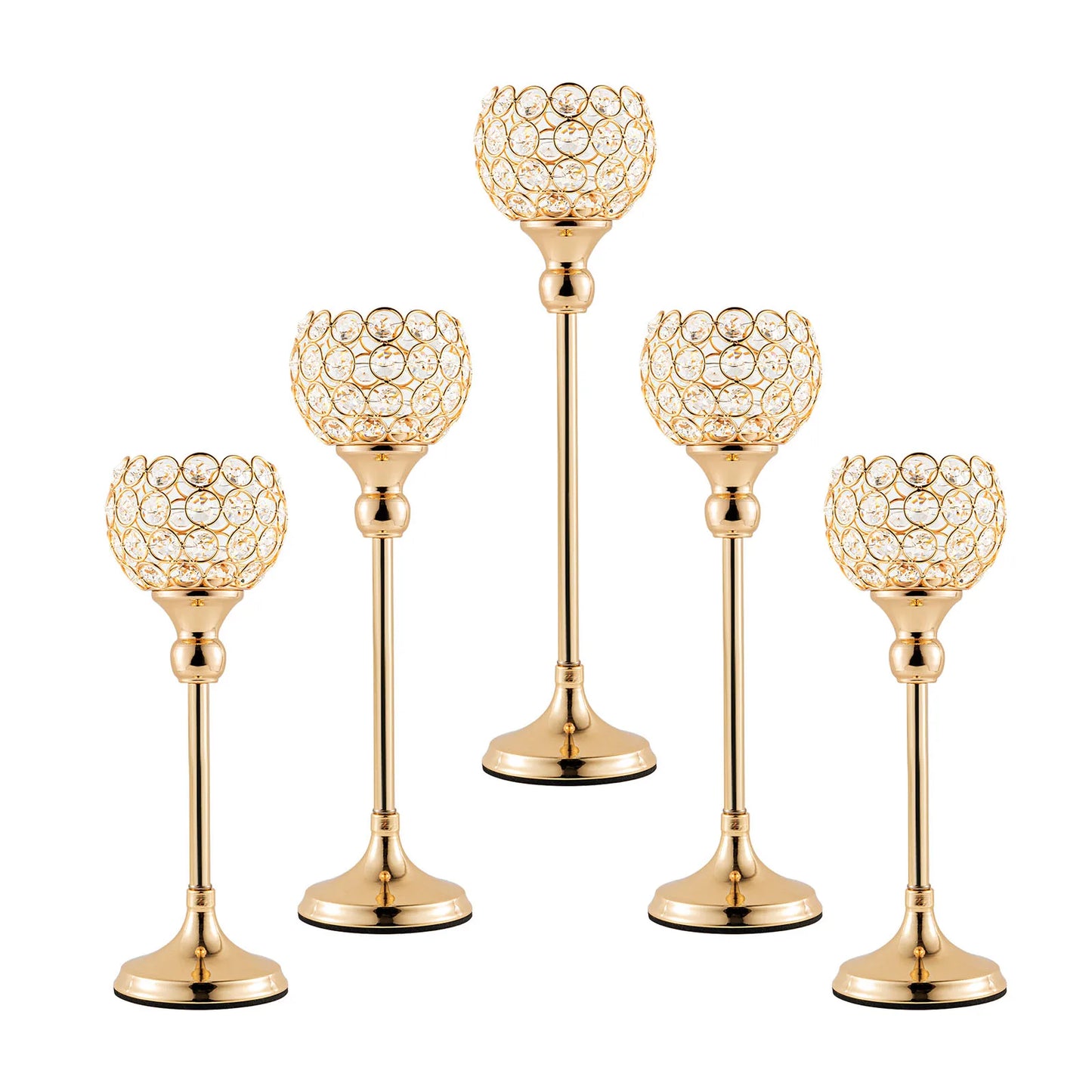 Gold And Silver Crystal Candlesticks 5 Piece Wedding Decor