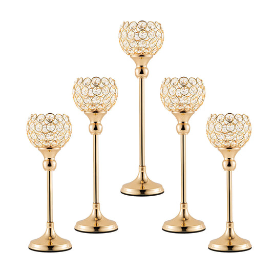 Gold And Silver Crystal Candlesticks 5 Piece Wedding Decor